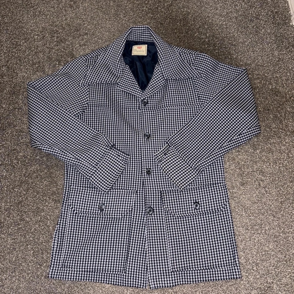 Vintage Levis Panatela Sport Coat Medium Blue Jacket 70s Houndstooth Twee Mod